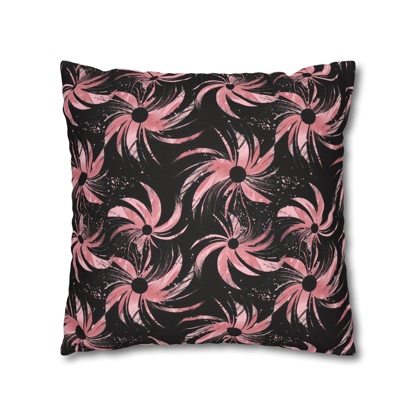 Stellar Blooms of Cosmic Pink on Midnight Black Design Spun Polyester Square Pillowcase 4 Sizes