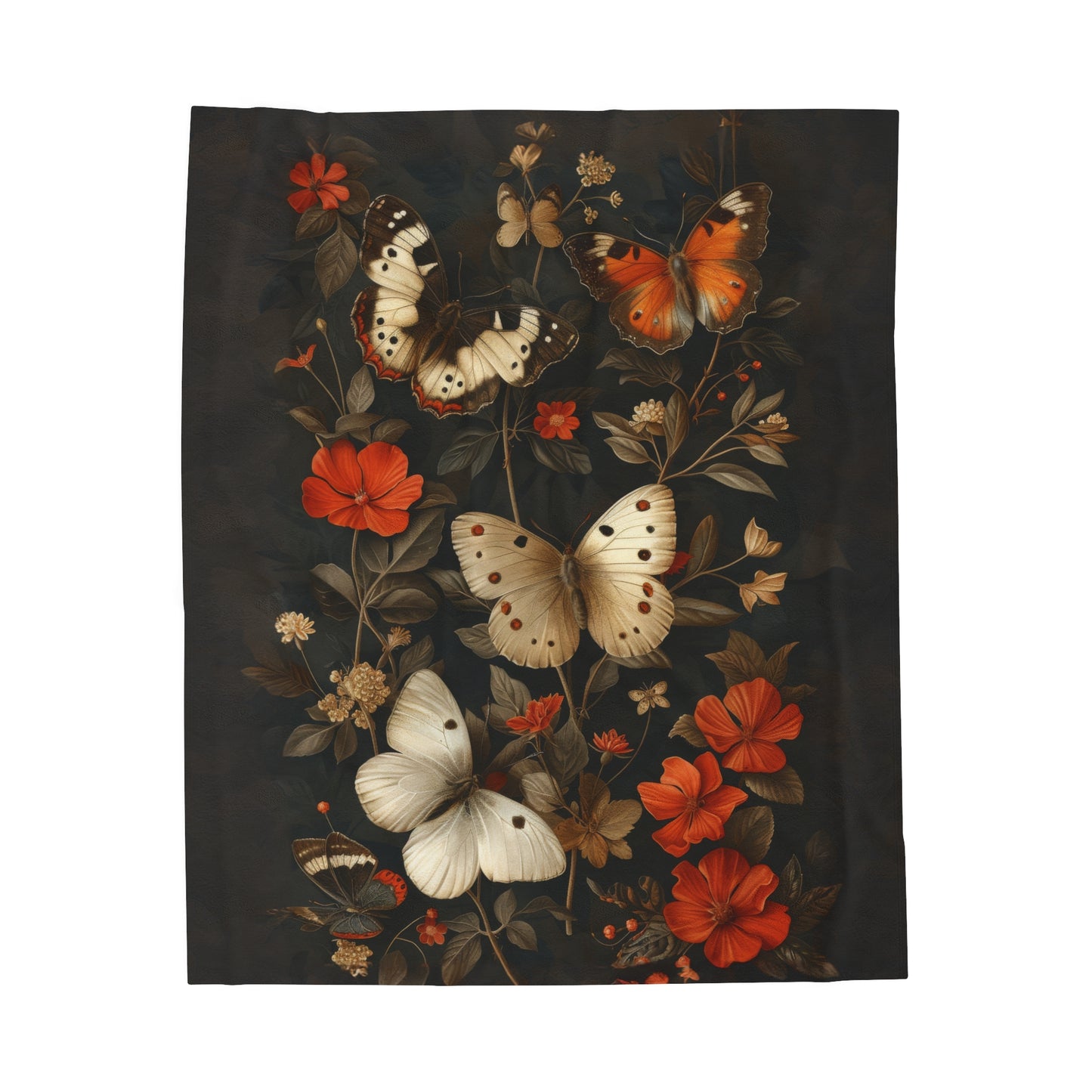 Mystical Flutter: Vintage Botanical Butterfly and Blooms  Velveteen Plush Blanket 3 Sizes