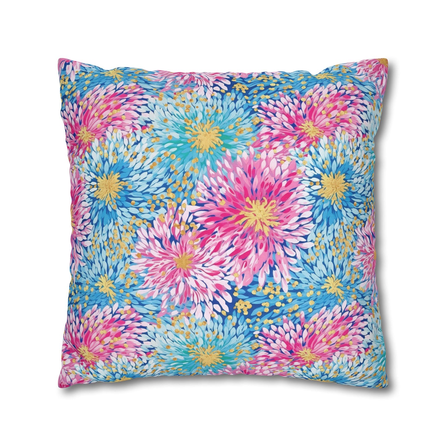 Pastel Harmony: Watercolor Chrysanthemums in Pink, Blue, and Yellow Spun Polyester Square Pillowcase 4 Sizes