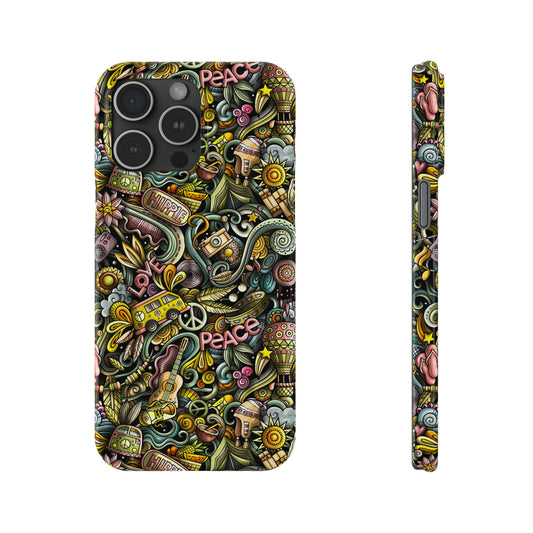 Peace, Love & VW Fun Cartoon Design Iphone 15-12 Slim Phone Case