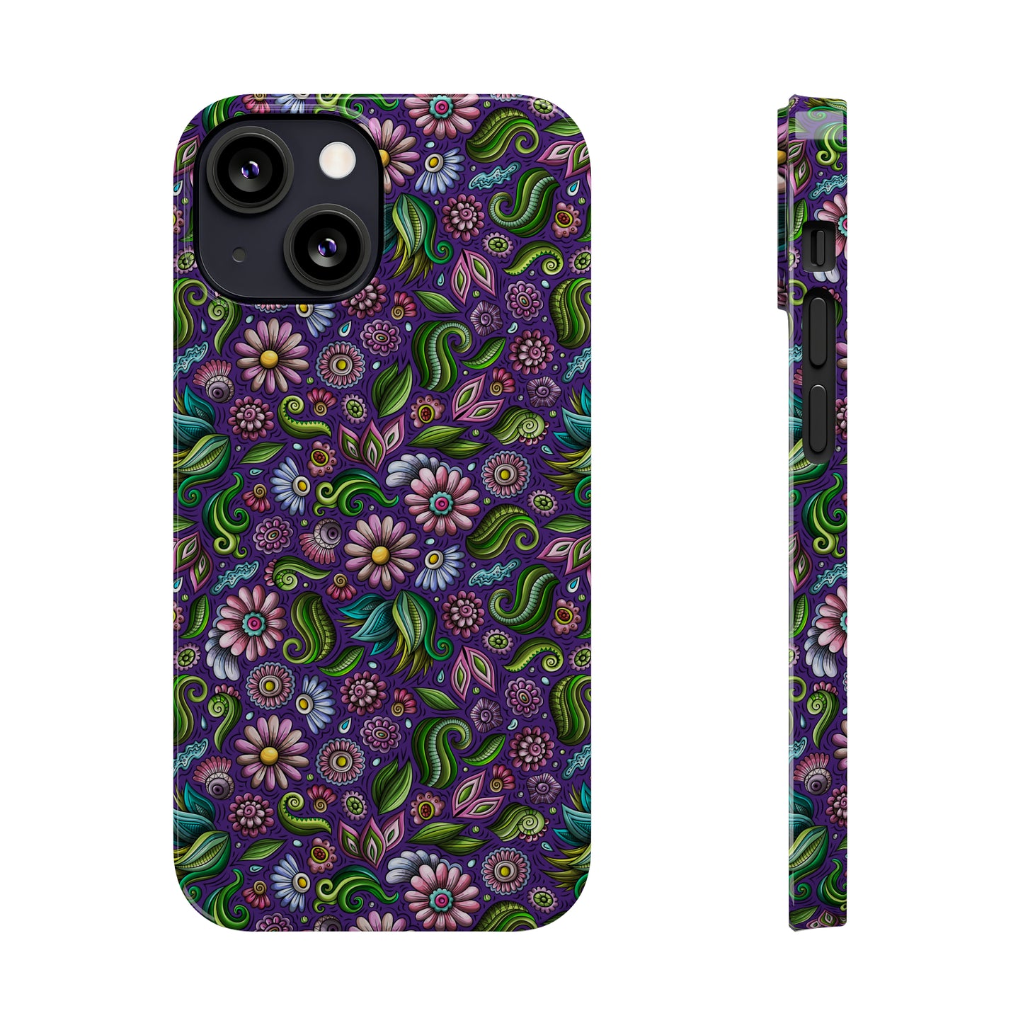 Purple & Pink Daisy Floral Print Purple Background Iphone 15-12 Slim Phone Case