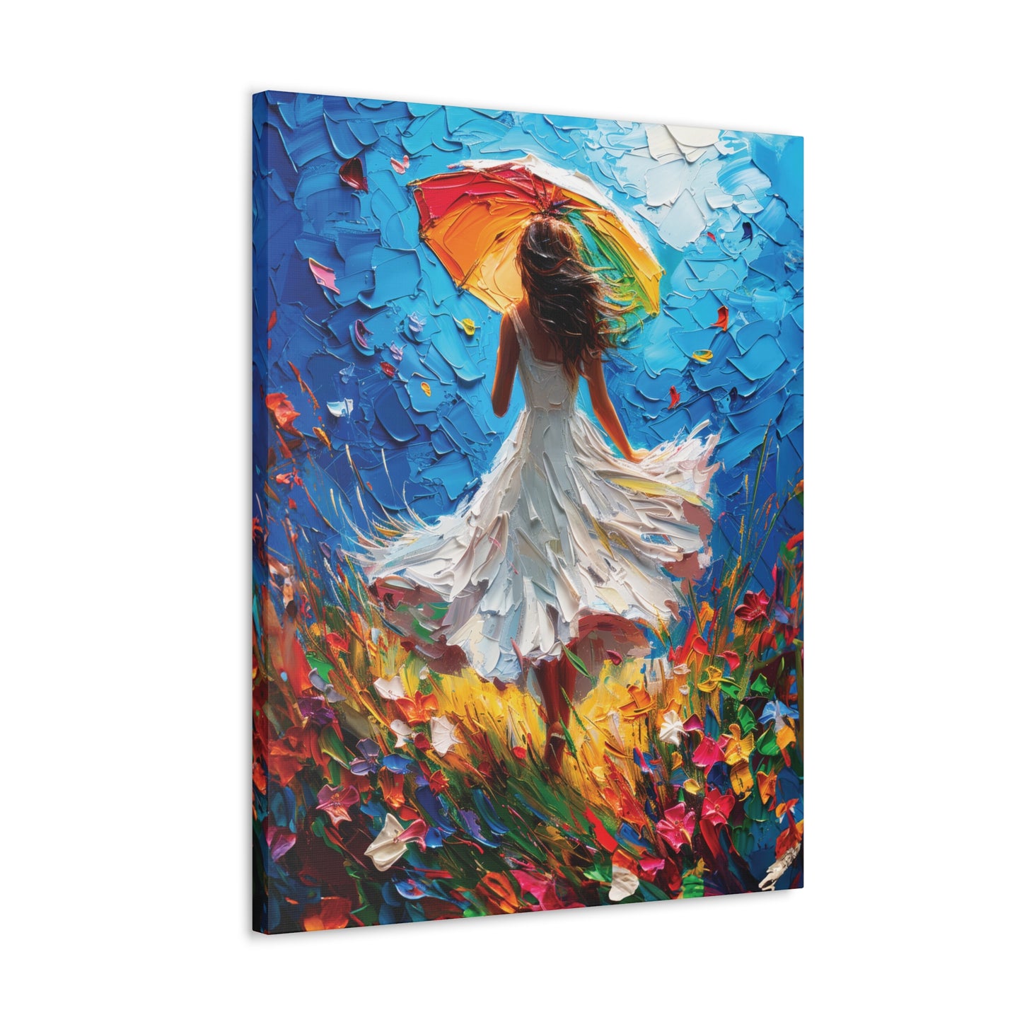 Spring Storm with Women Dancing in Field of Vibrant Spring Flowers Oil Painting Print on Canvas Gallery - 12 Sizes