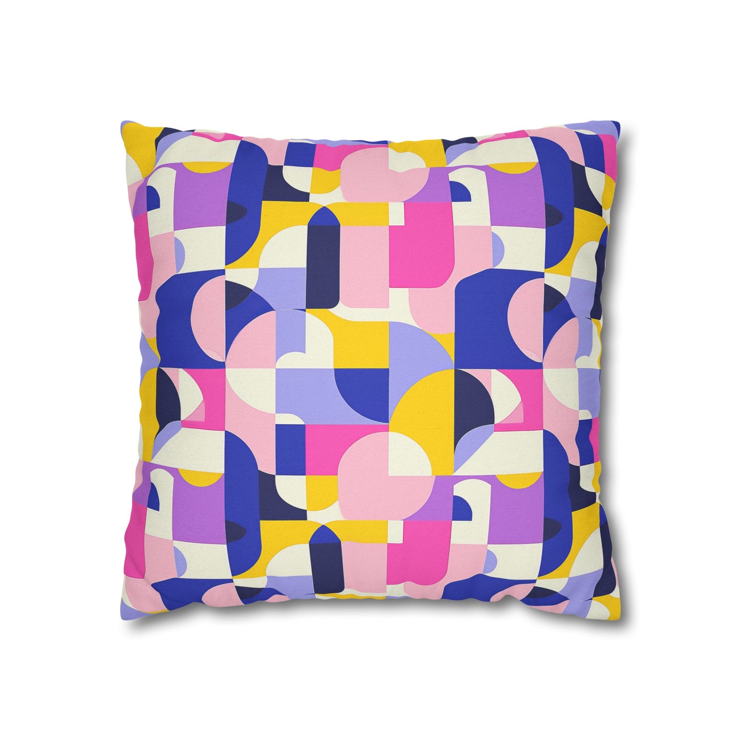 Vibrant Pink, Blue Yellow Color Block Geometric Shapes Spun Polyester Square Pillowcase 4 Sizes