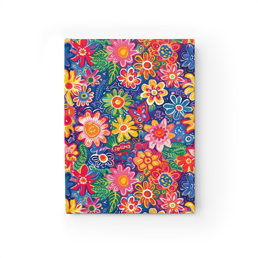 Fluttering Kaleidoscope: Vibrant Multicolor Flowers and Butterflies in Flight Hardcover Ruled Line Journal