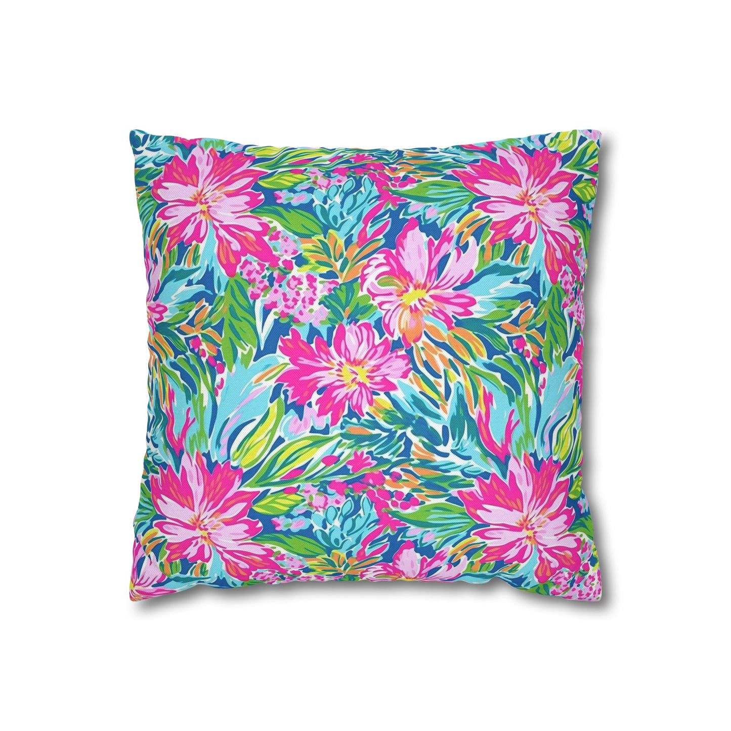 Sunlit Symphony: Large Blooms of Pink, Blue, and Green in Watercolor Spun Polyester Square Pillowcase 4 Sizes