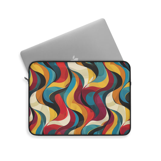 Retro Chic Vintage Blues, Reds and Yellow Waves Laptop or Ipad Protective Sleeve 3 Sizes Available