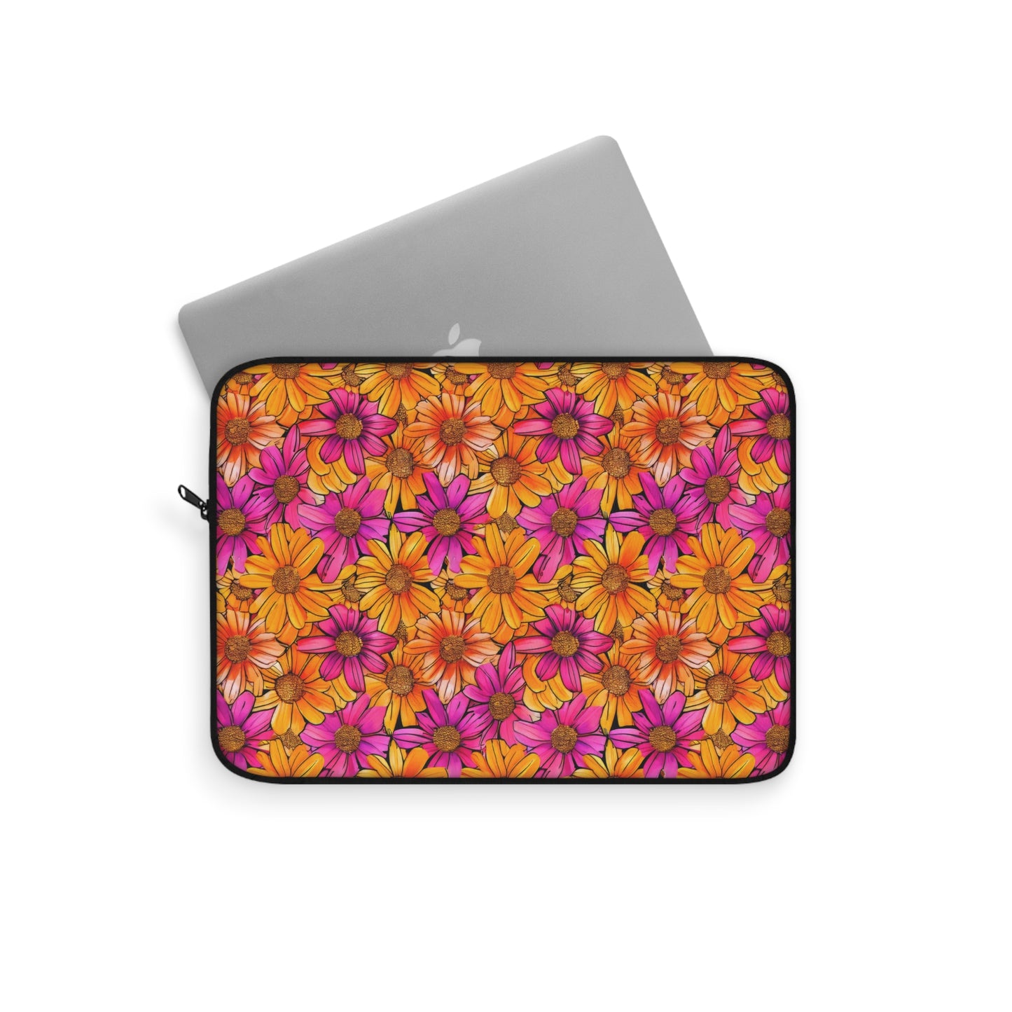 Vibrant Daisy Delight with Bold Orange and Pink Flowers Laptop or Ipad Protective Sleeve 3 Sizes Available