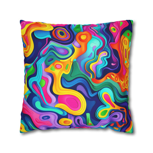 Vibrant Dreamscape of Psychedelic Paper Cut-Out Waves in Vivid Colors Polyester Square Pillowcase 4 Sizes