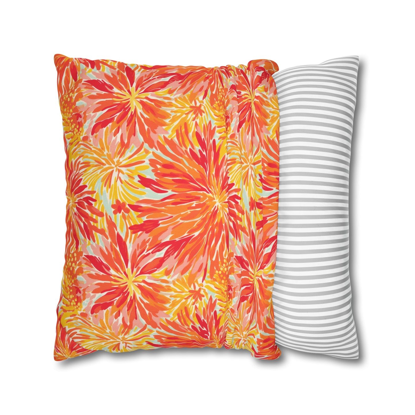 Golden Citrus Blooms: Vibrant Orange and Yellow Watercolor Flowers Spun Polyester Square Pillowcase 4 Sizes