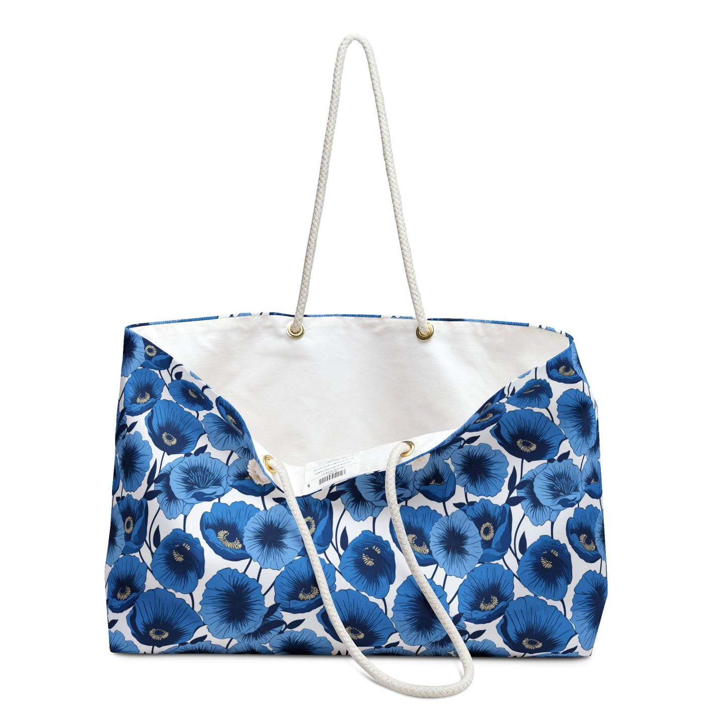 Vivid Blooms Bright Blue Poppies Design - Weekender Oversized Canvas Tote Bag 24" × 13"