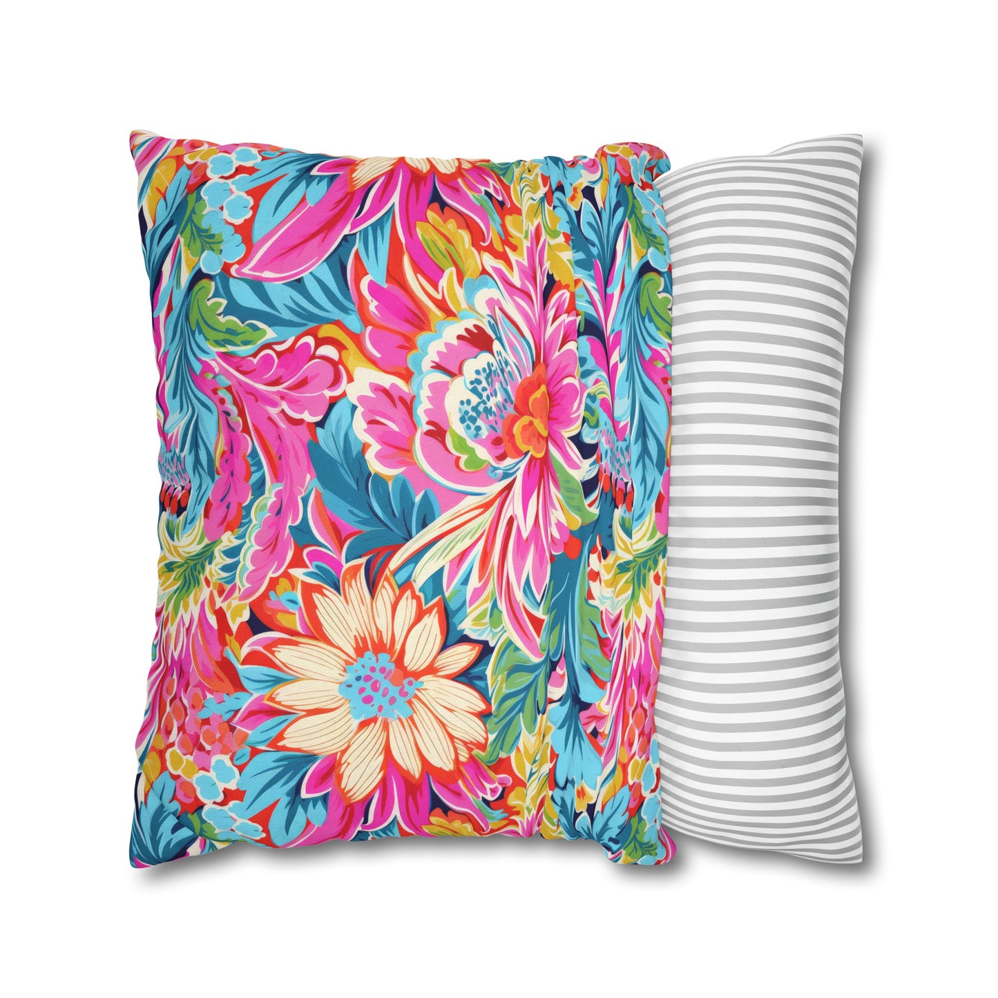 Coastal Summer Blooms: Bright Floral Watercolors in Coastal Hues Spun Polyester Square Pillowcase 4 Sizes