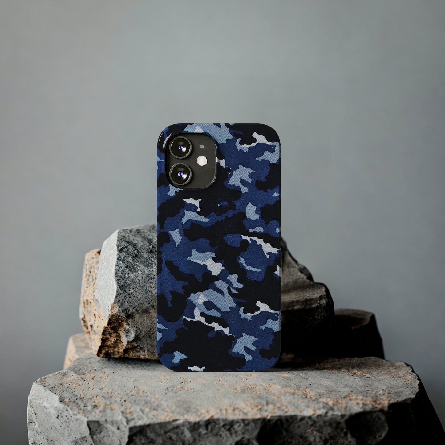 Deep Sea Concealment: Navy Blue Camouflage Iphone 15-12 Slim Phone Case