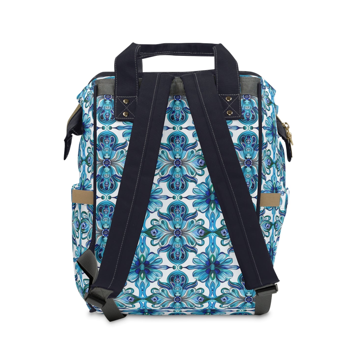 Vibrant Tapestry of Teal and Blue Flowers Multifunctional Diaper Backpack