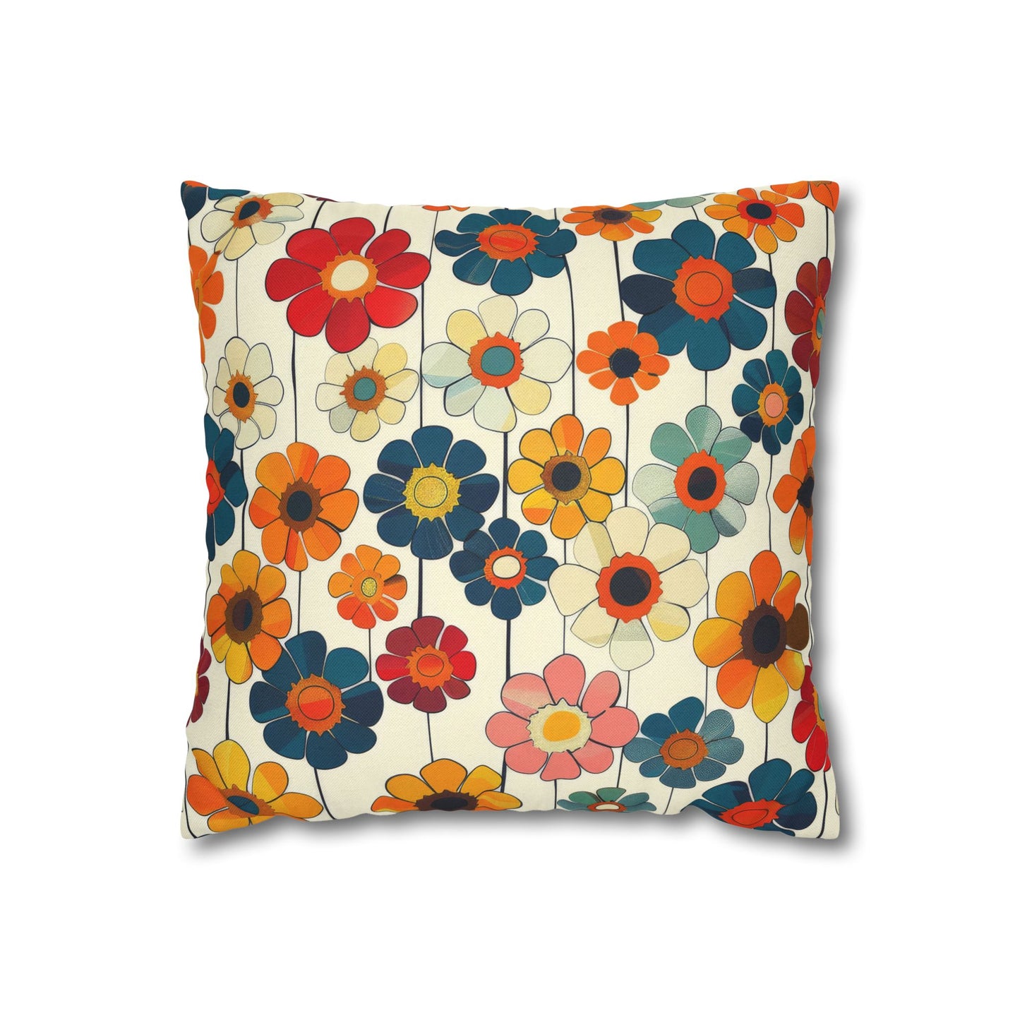 Blooming Joy Vibrant Retro Floral Pattern Spun Polyester Square Pillowcase 4 Sizes