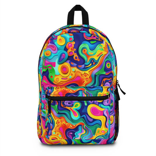 Vibrant Dreamscape of Psychedelic Paper Cut-Out Waves in Vivid Colors Lightweight Stylish Durable Backpack (Made in USA)