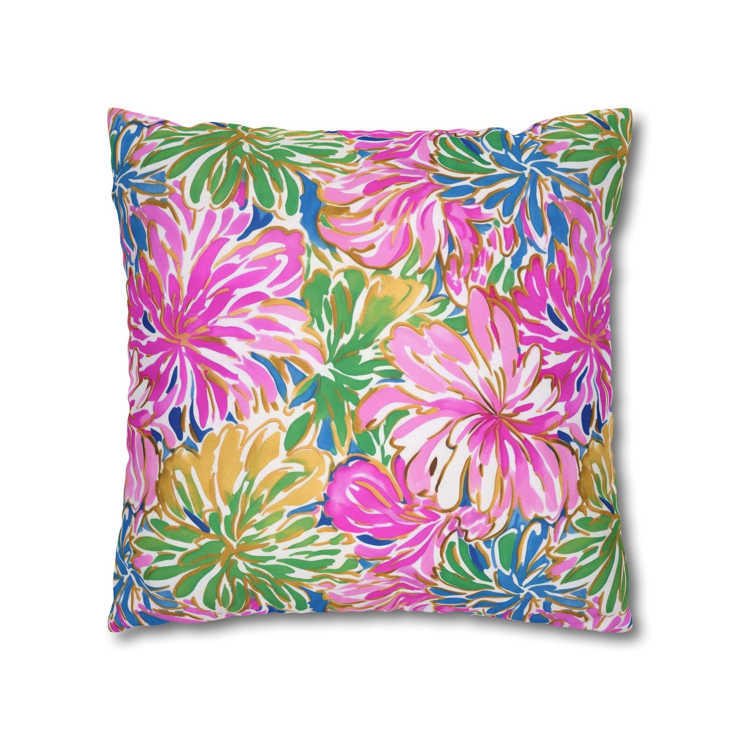 Pastel Bouquet: Large Blooms of Pink, Gold, and Blue in Watercolor Spun Polyester Square Pillowcase 4 Sizes