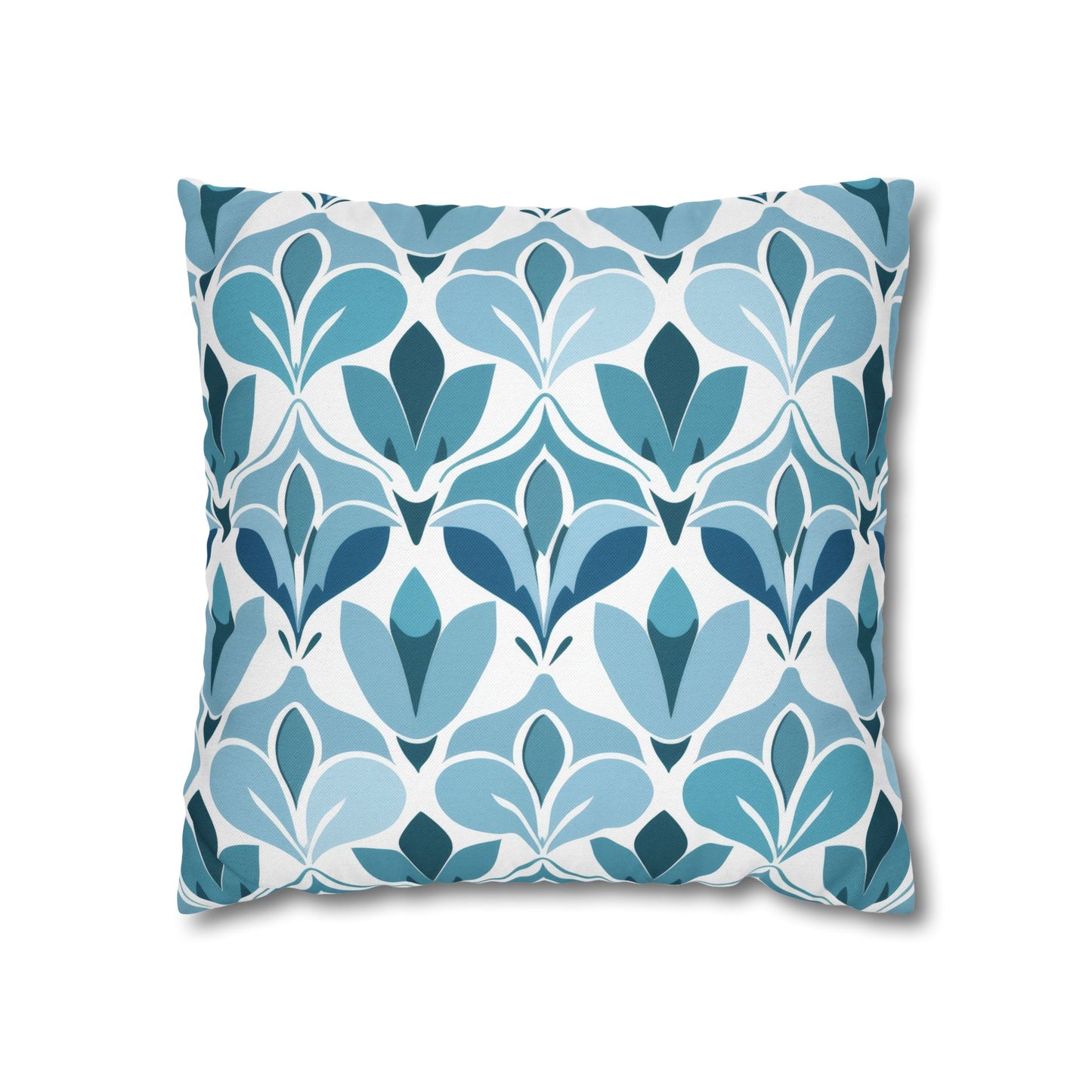 Elegant Floral Pattern in Shades of Aqua and Teal, Forming Graceful Botanical Motifs Spun Polyester Square Pillowcase 4 Sizes