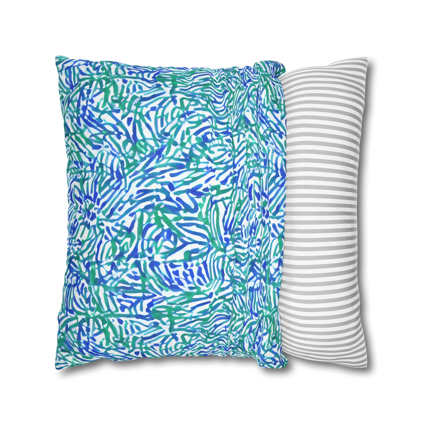 Tropical Fusion: Abstract Palm Leaves in Lime Green and Blue Hues  Spun Polyester Square Pillowcase 4 Sizes