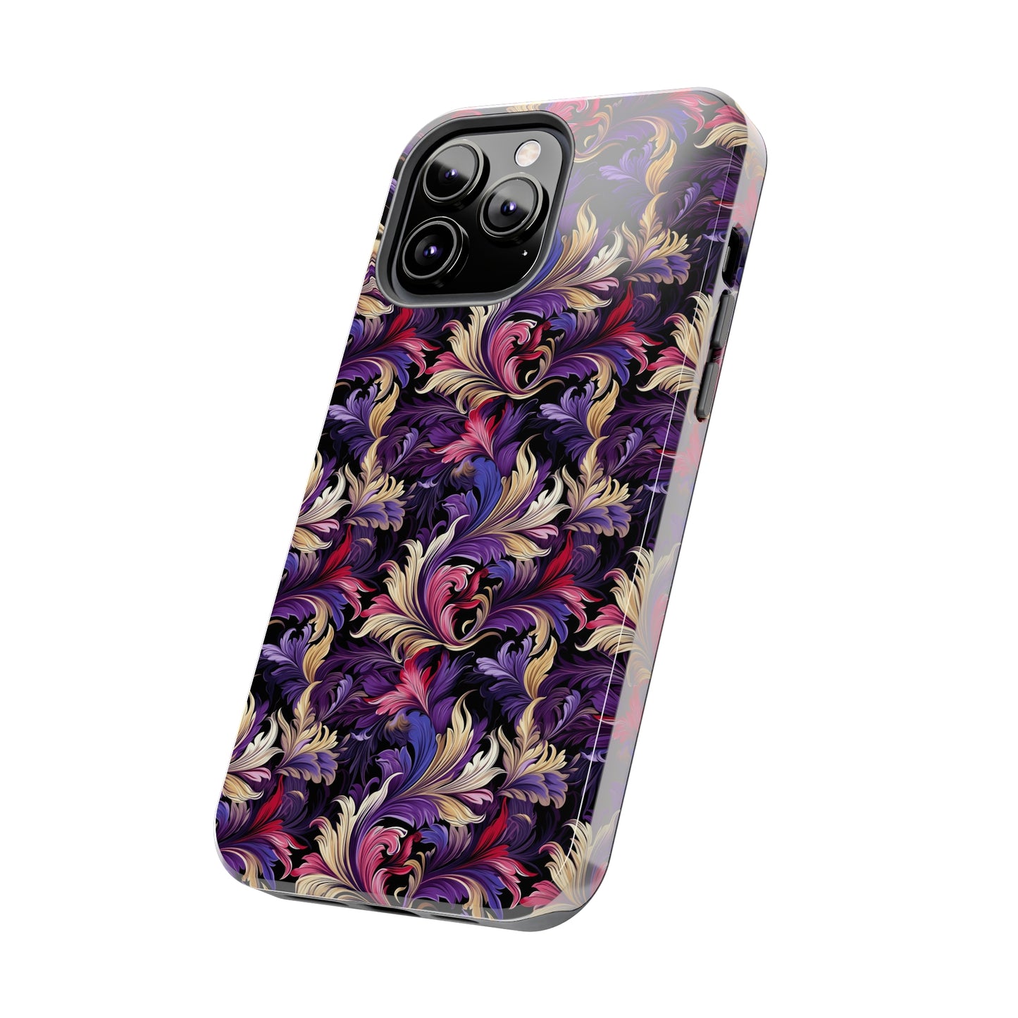 Purple, Gold & Pink Floral Swirls of Foliage Design Iphone Tough Phone Case