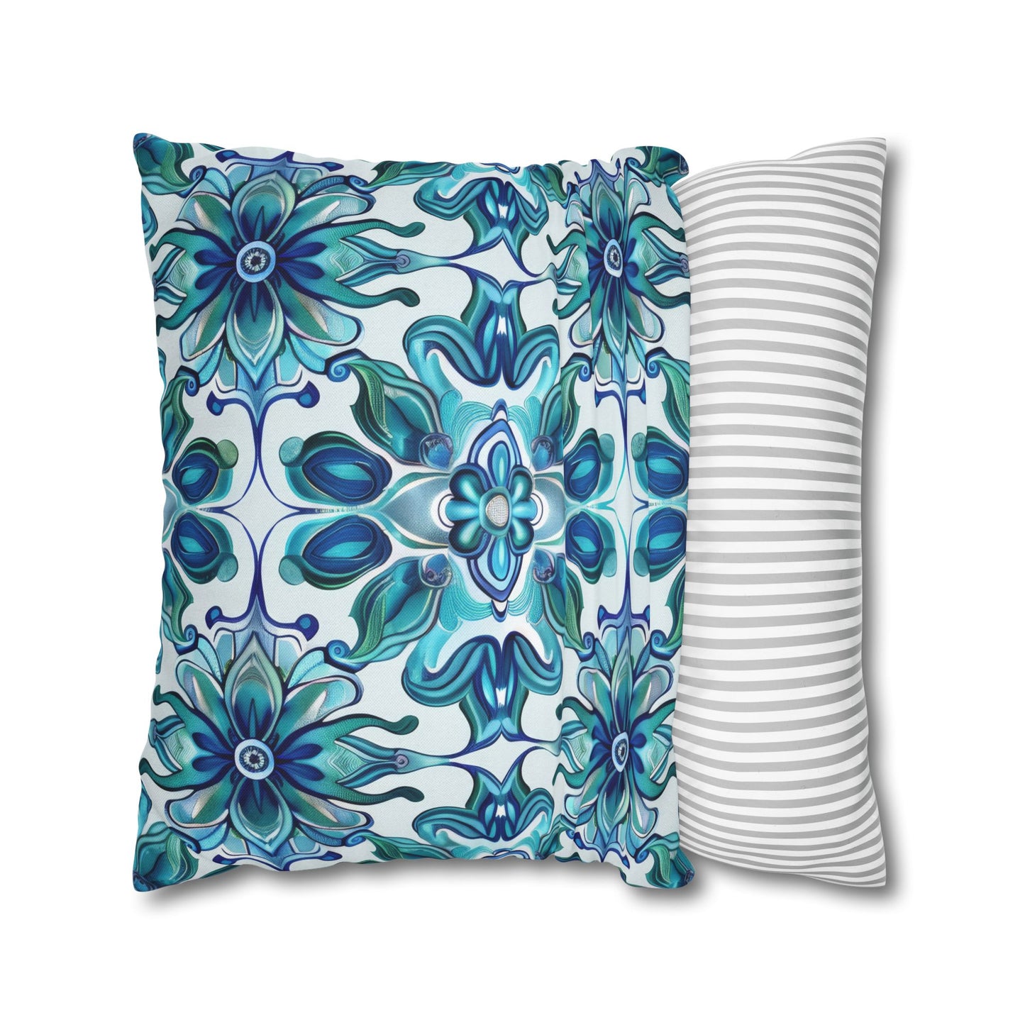 Exquisite Blue Lotus Elegance Floral Mosaic Design Spun Polyester Square Pillowcase 4 Sizes