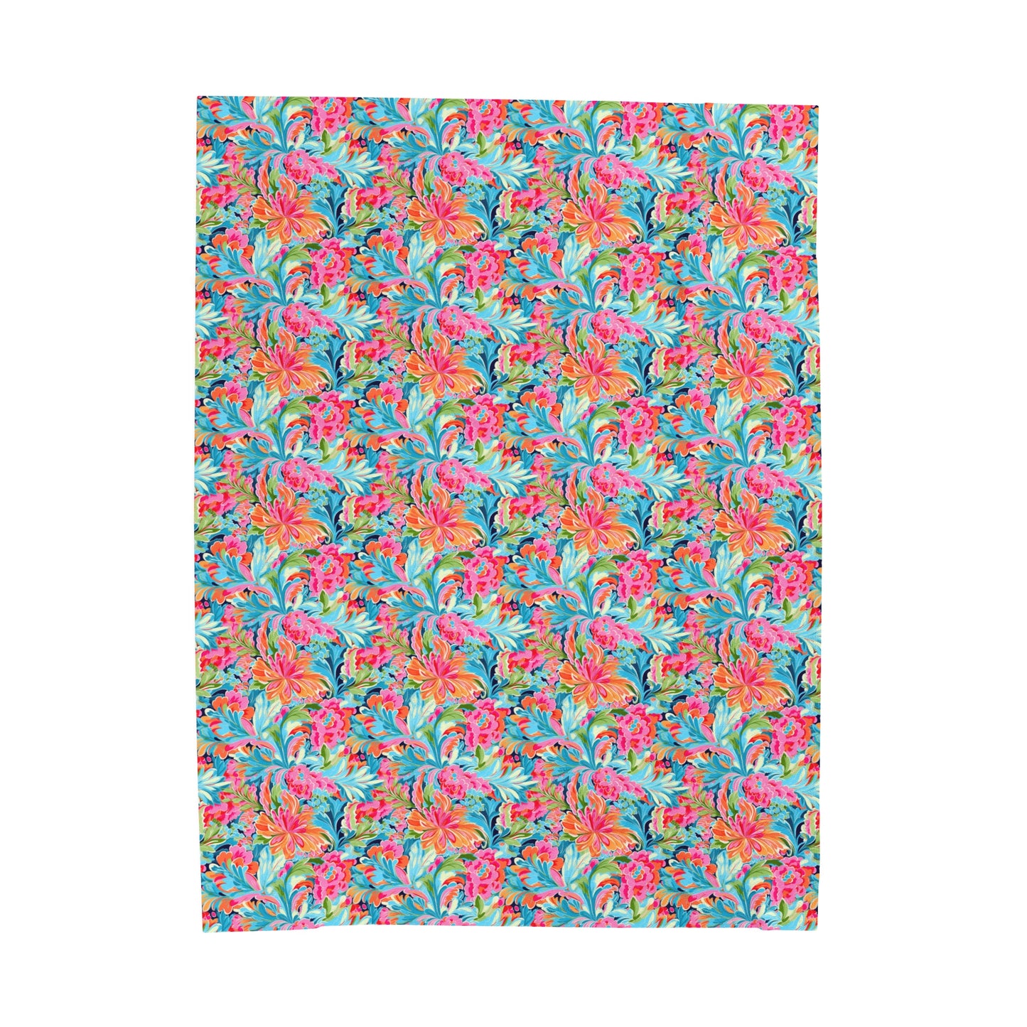 Tropical Radiance: Bursting Summer Blooms in Teal, Orange, and Pink Velveteen Plush Blanket 3 Sizes