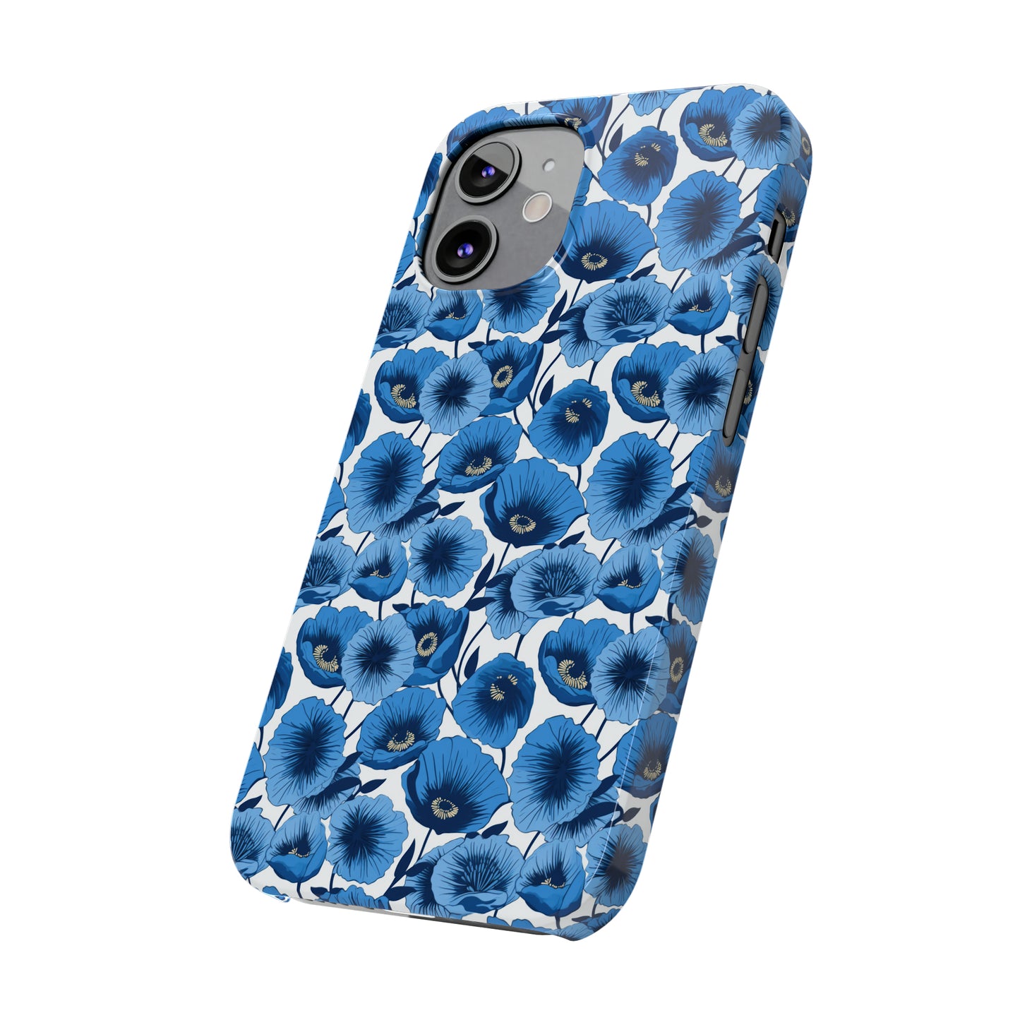 Vivid Blooms Bright Blue Poppies Design Iphone 15-12 Slim Phone Case