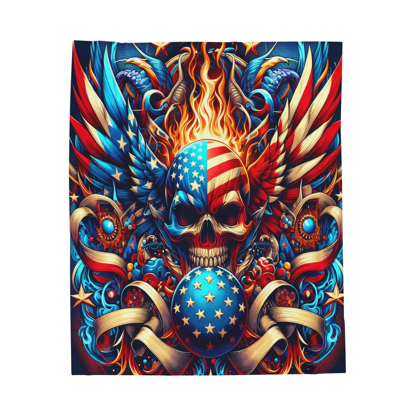 Patriotic American Flag Skull Patriot Velveteen Plush Blanket 3 Sizes