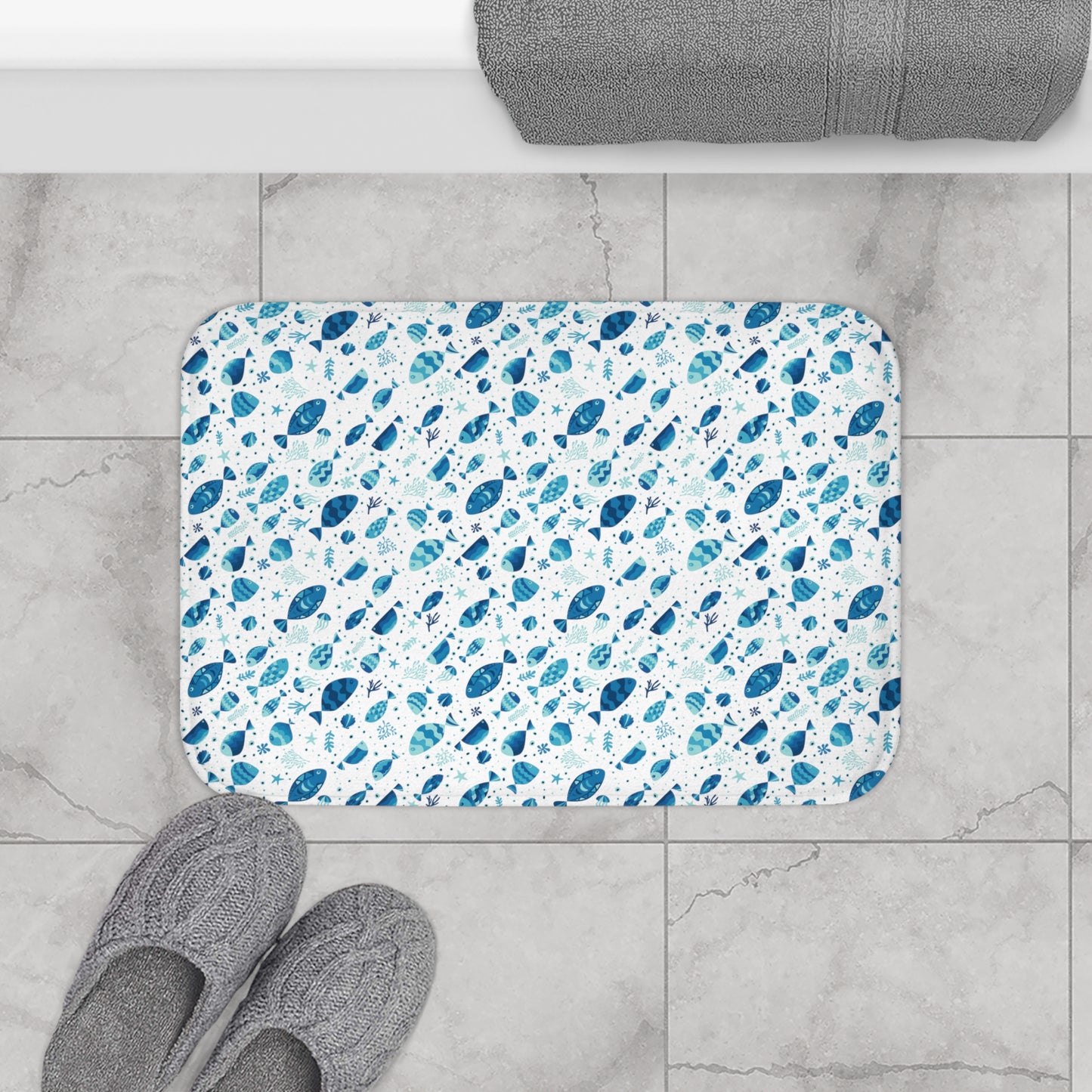 Fish and Stars Ocean Theme Design  - Bathroom Non-Slip Mat 2 Sizes