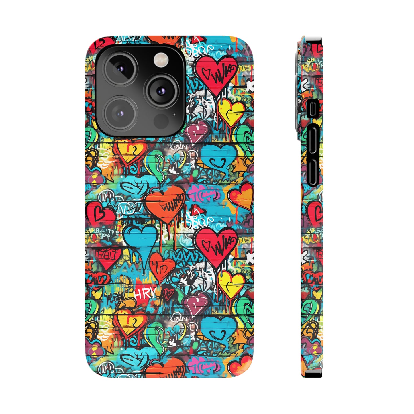 Street Art Graffiti Hearts Design Iphone 15-12 Slim Phone Case