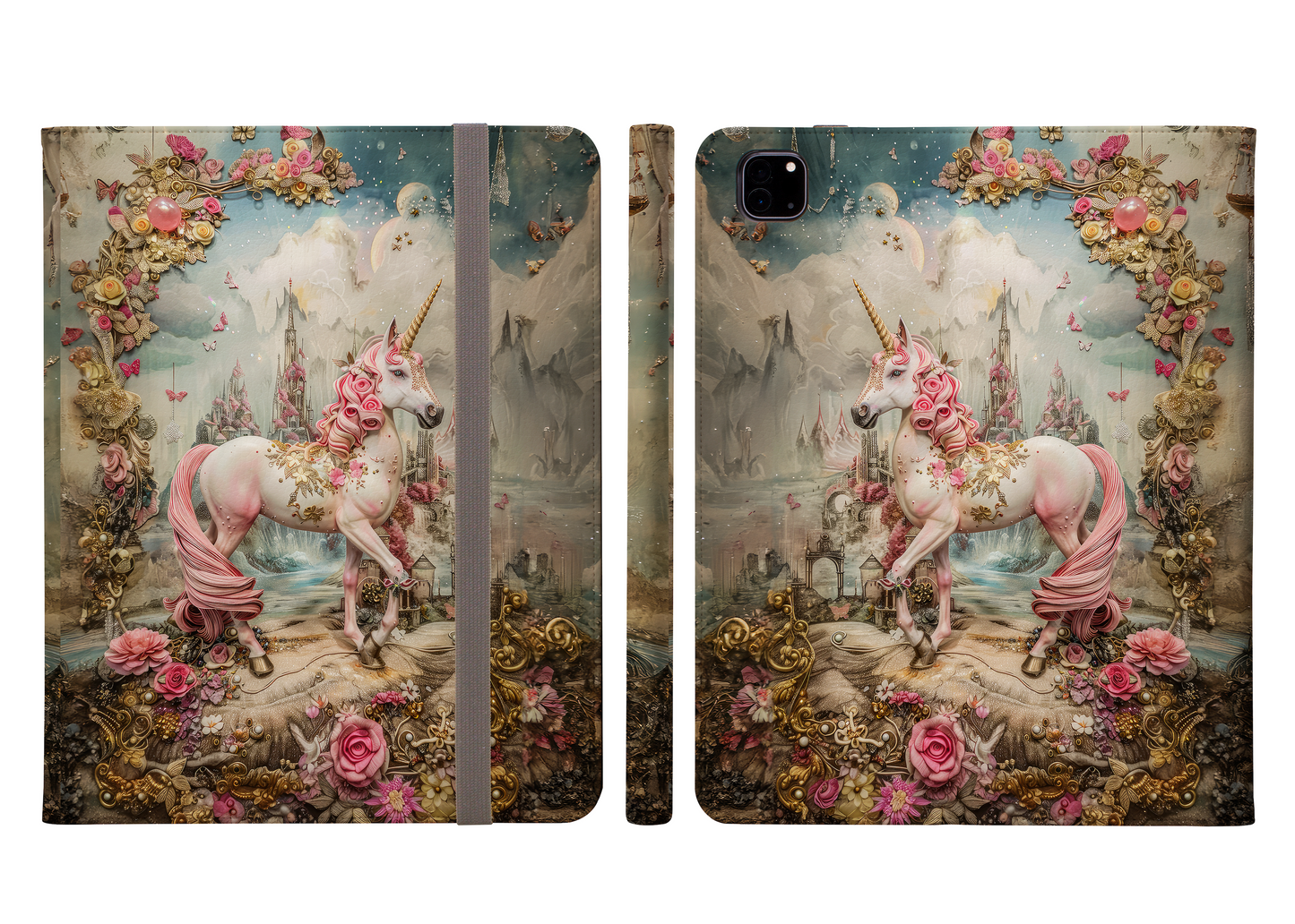 Majestic Unicorn in Blossoming Garden Ipad Pro 11 & Pro 12.9 Protective Case and Pencil Holder