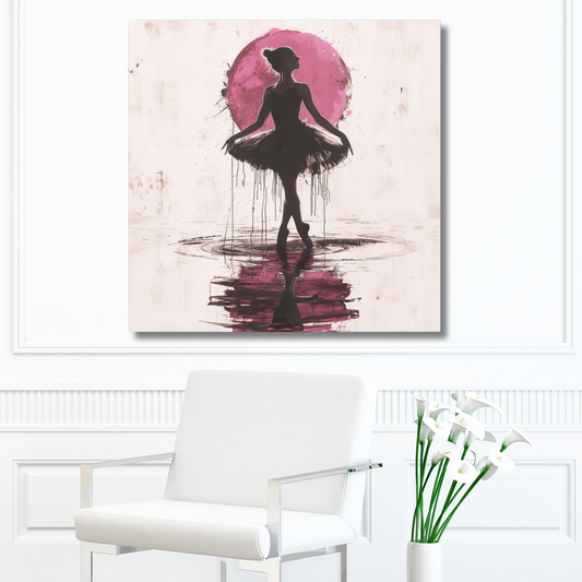 Enchanting Performance: Ballerina Dancing Amidst Pink Sunlight and Gentle Rain Print on Canvas Gallery - 13 Sizes