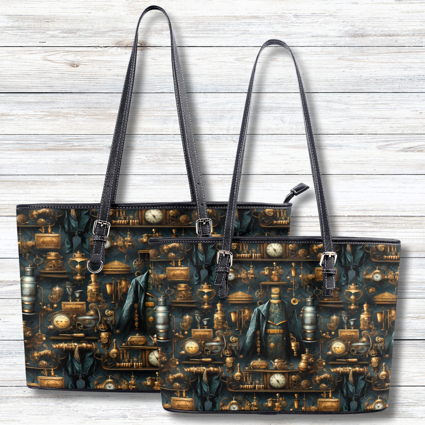 Steampunk Gold Gears and Mechanical Elements Professional Tote Bag Faux Leather (PU) - 2 Sizes