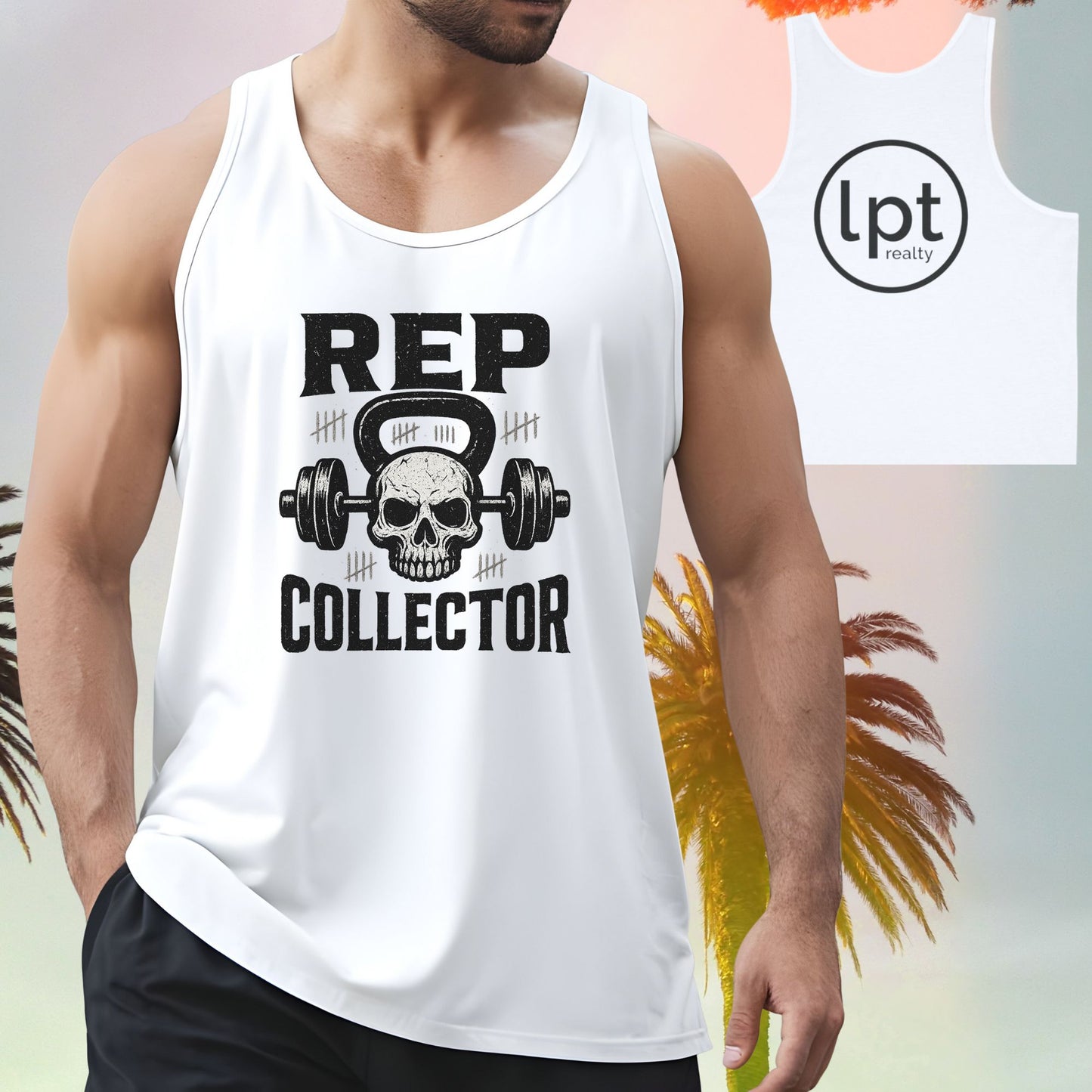 LPT Realty Funny Workout Tank Top Rep Collector, LPT Logo on Back Workout Tank Unisex Jersey Tank