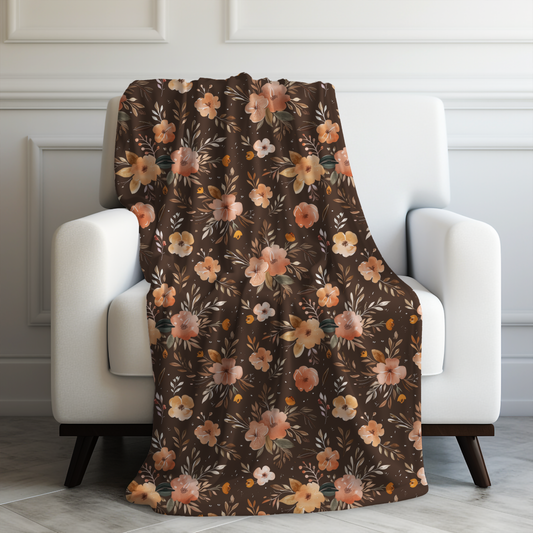 Autumn Elegance Watercolor Floral Pattern in Warm Earthly Tones Velveteen Plush Blanket 3 Sizes