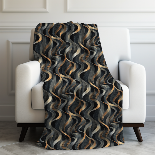 Artistic Fusion of Wavy Lines in a Palette of Silver, Gold, and Dark Hues Velveteen Plush Blanket 3 Sizes