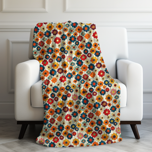 Blooming Joy Vibrant Retro Floral Pattern Velveteen Plush Blanket 3 Sizes