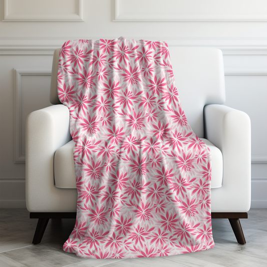 Blush Blooms Soft Pink Floral Pattern Velveteen Plush Blanket 3 Sizes