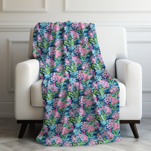 Blush Blossoms: Watercolor   Water Garden Adorned with Pink Flowers Velveteen Plush Blanket 3 Sizes