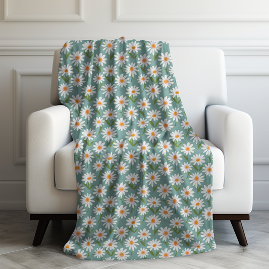 Cheerful Bright Daisy on Pastel Green Design Velveteen Plush Blanket 3 Sizes