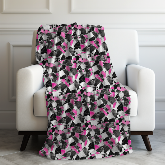 Chic Pink and Gray Mosaic Design Velveteen Plush Blanket 3 Sizes