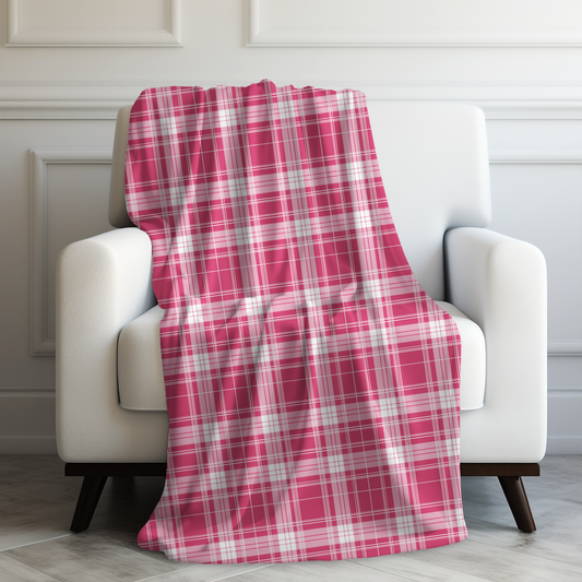 Classic Charm Vibrant Pink and White Plaid Pattern Velveteen Plush Blanket 3 Sizes