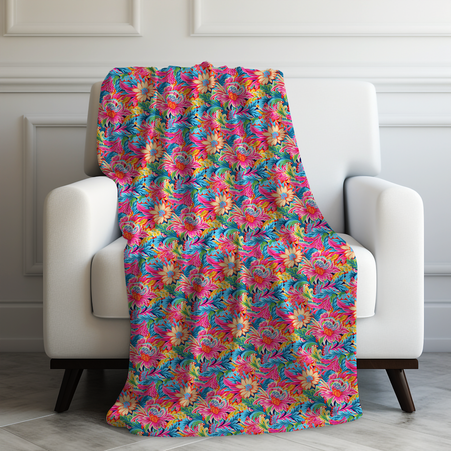 Coastal Summer Blooms: Bright Floral Watercolors in Coastal Hues Velveteen Plush Blanket 3 Sizes