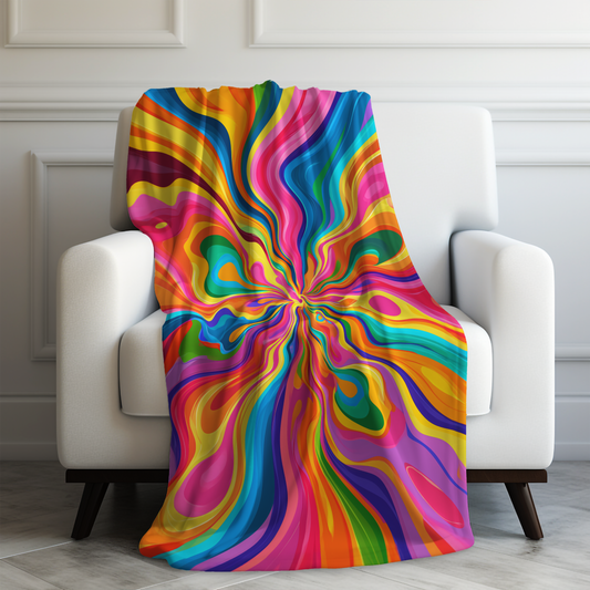 Color Rainbow Fusion Swirl Velveteen Plush Blanket 3 Sizes