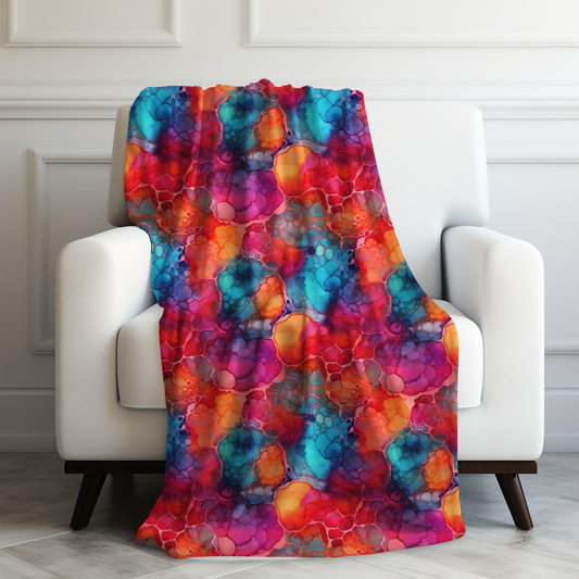 Cosmic Watercolor Dream Vivid Abstract Art Print with Ethereal Bubble Patterns Velveteen Plush Blanket 3 Sizes