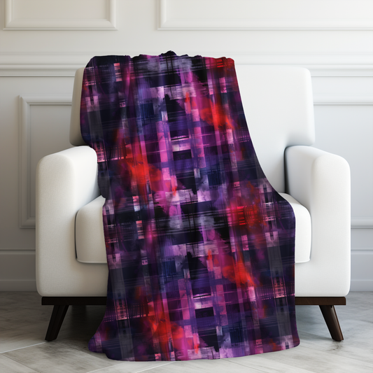 Cyberpunk Plaid in Bold Watercolor Flannel Pattern in Purple and Red Velveteen Plush Blanket 3 Sizes