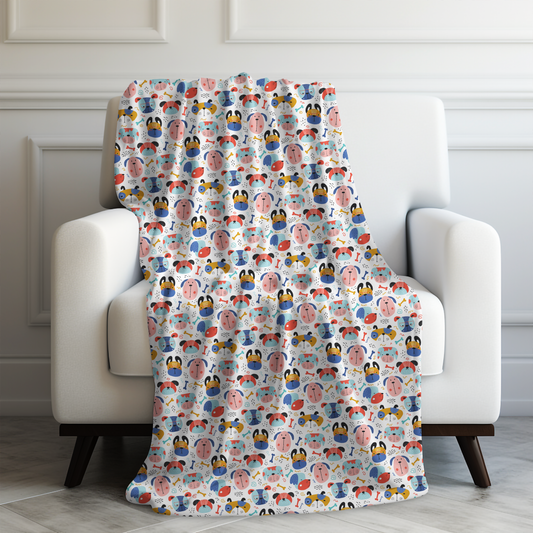 Adorable Canine Characters: Cartoon Faces of Dogs Velveteen Plush Blanket 3 Sizes