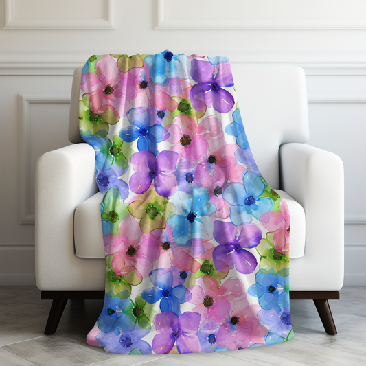 Dreamy Blooms: Large Pastel Pink, Purple, and Blue Flowers Velveteen Plush Blanket 3 Sizes