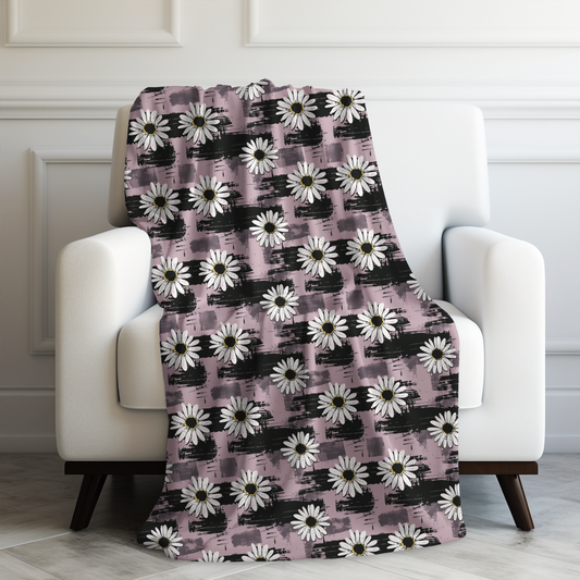 Edgy Daisy Dream with Pink and Black Grunge Design Velveteen Plush Blanket 3 Sizes