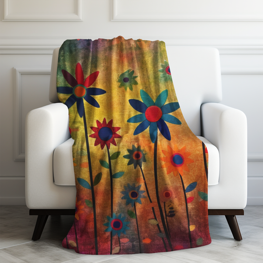 Earthy Elegance: Boho Flower Garden Velveteen Plush Blanket 3 Sizes