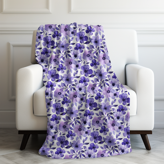 Elegant Purple Watercolor Blossoms Velveteen Plush Blanket 3 Sizes